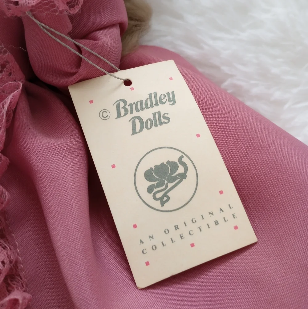 Vintage Bradley Doll In Maroon Burgundy Dress with Hat by Bradley Dolls
